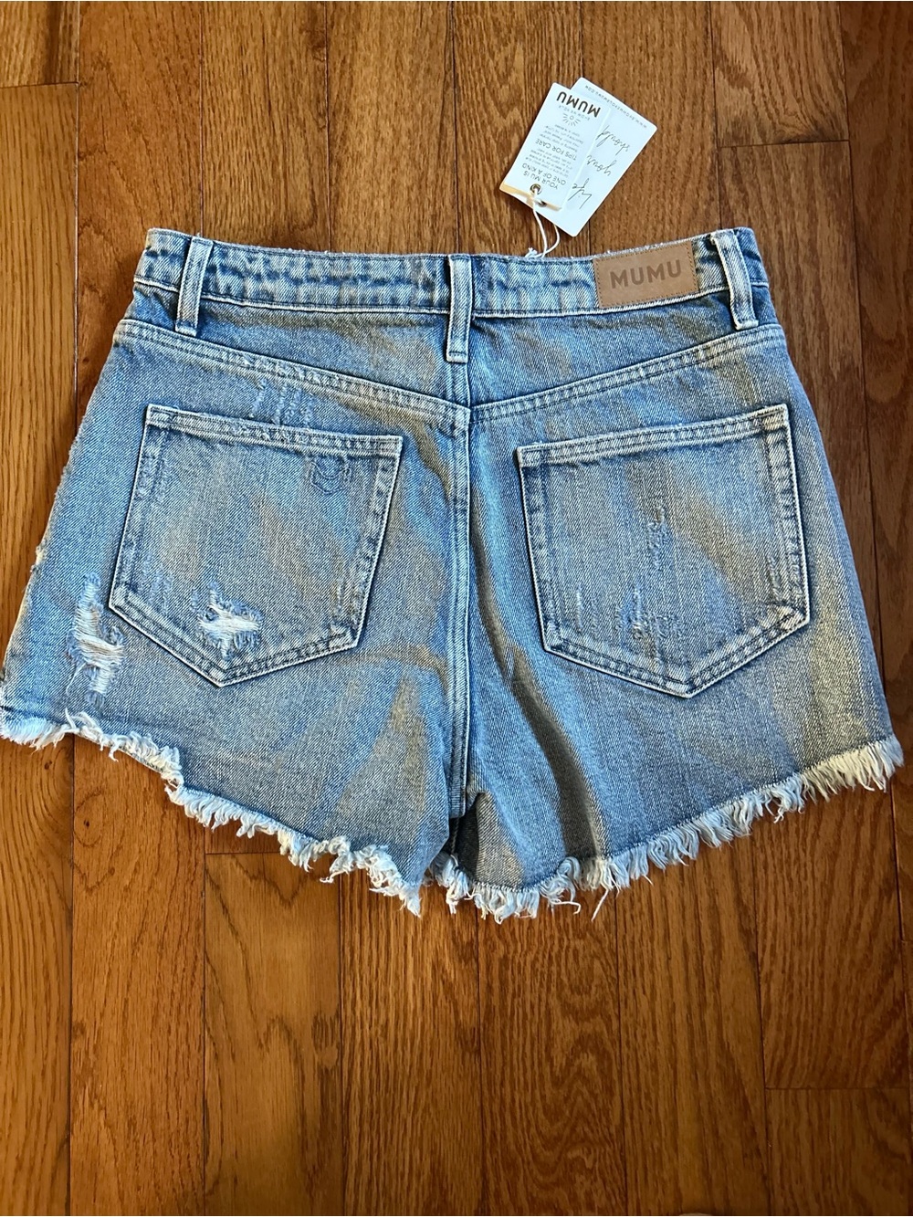 Show Me Your MuMu Light Blue Frayed Hem Denim Shorts 27 NWT - Picture 2 of 2